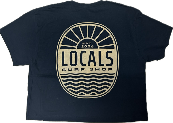 LOCALS WOMENS SUN N WAVE NAVY SS CROP TEE