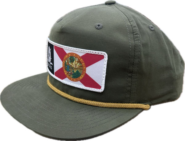 FLORIDA LOCALS FLLCLS5 PANEL UNSTRUCTURED PERFORMANCE CAP WITH ROPE LODEN/GOLD