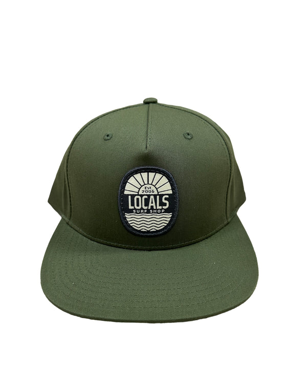 LOCALS SUN & WAVES 5 PANEL PINCH FRONT CAP ARMY OLIVE