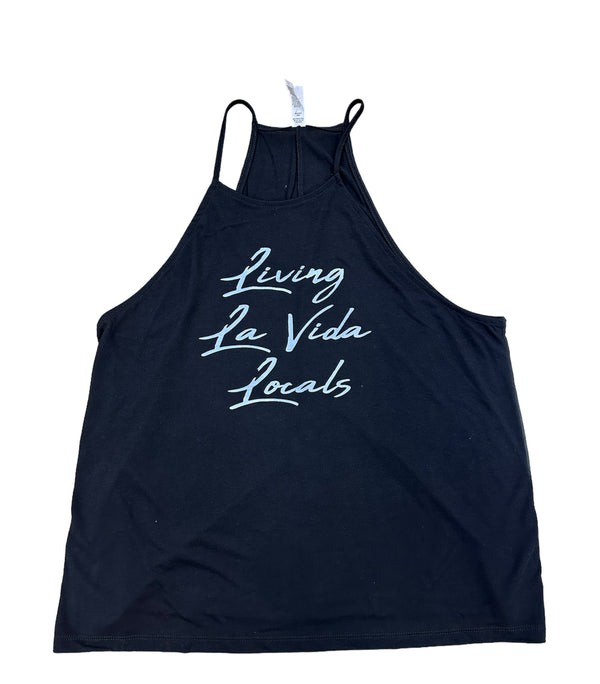 LIVING LA VIDA LOCALS FLOWY HIGH NECK TANK BLACK