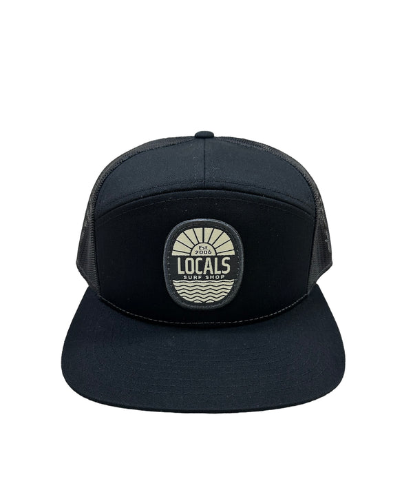 LOCALS SUN & WAVES FLAT 7 PANEL FLAT BRIM TRUCKER BLACK