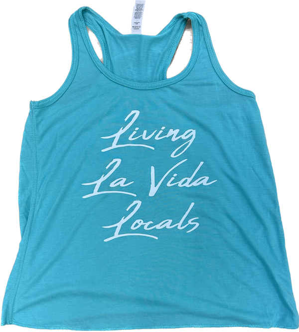 LIVING LA VIDA LOCALS YOUTH FLOWY RACER BACK CROP TANK TEAL