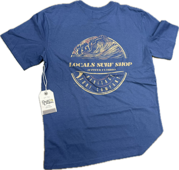 LOCALS SURF BADGE MENS TEE BLUE GREY