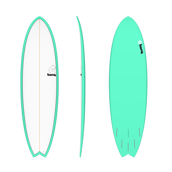 6'3 TORQ FISH 20 1/2” x 2 1/2” 36L PINLINE SEAGREEN/WHITE FUTURES