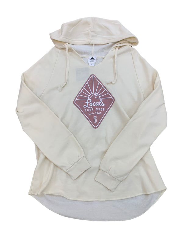 LOCALS VERTICAL DIAMOND V NOTCH PULLOVER HOODIE BONE