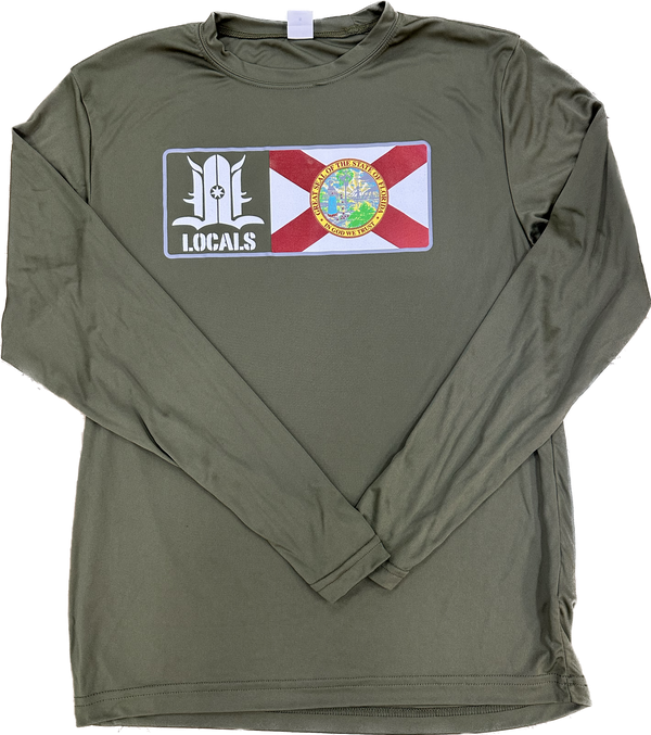 FLORIDA LOCALS MENS PERFORMANCE L/S MILITARY GREEN