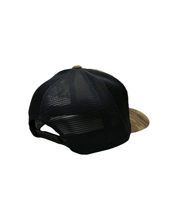 LOCALS LEATHER PATCH 110 FLEXFIT CURVED BRIM TRUCKER RIPSTOP CAMO