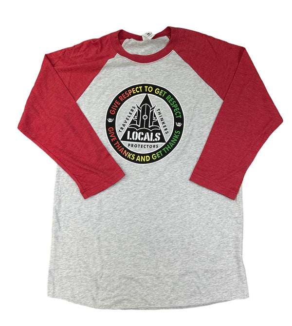 LOCALS RESPECT RASTA FADE 3/4 RAGLAN VINTAGE RED/HEATHER WHITE