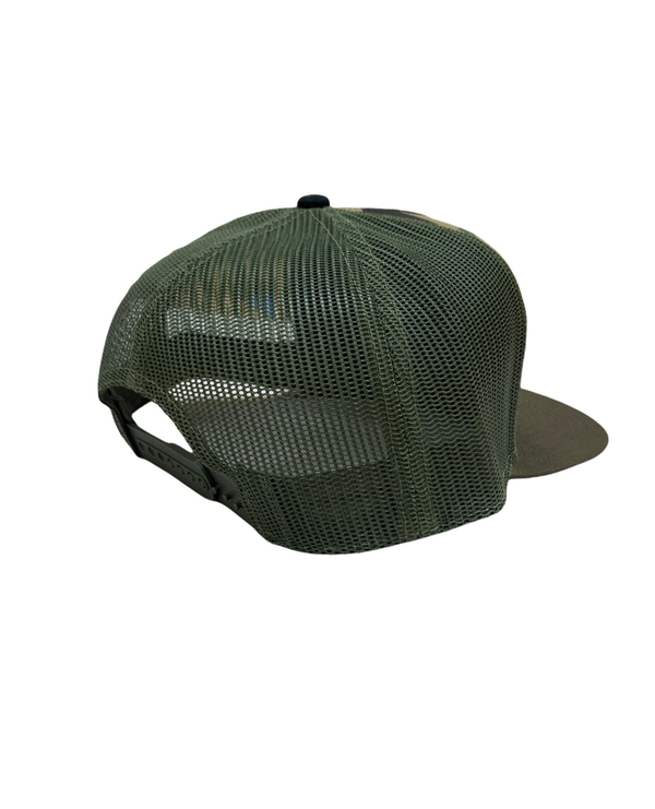 LOCALS FLORIDA BOARDERS 7 PANEL FLAT BRIM TRUCKER BLACK/LODEN/CAMO