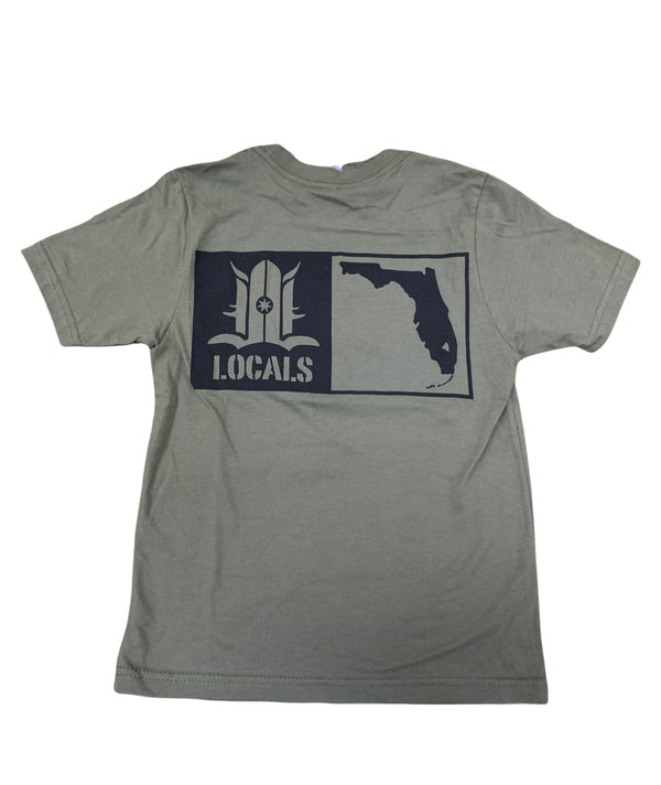 LOCALS YOUTH FLORIDA BOARDERS 100% COTTON TEE MILITARY GREEN