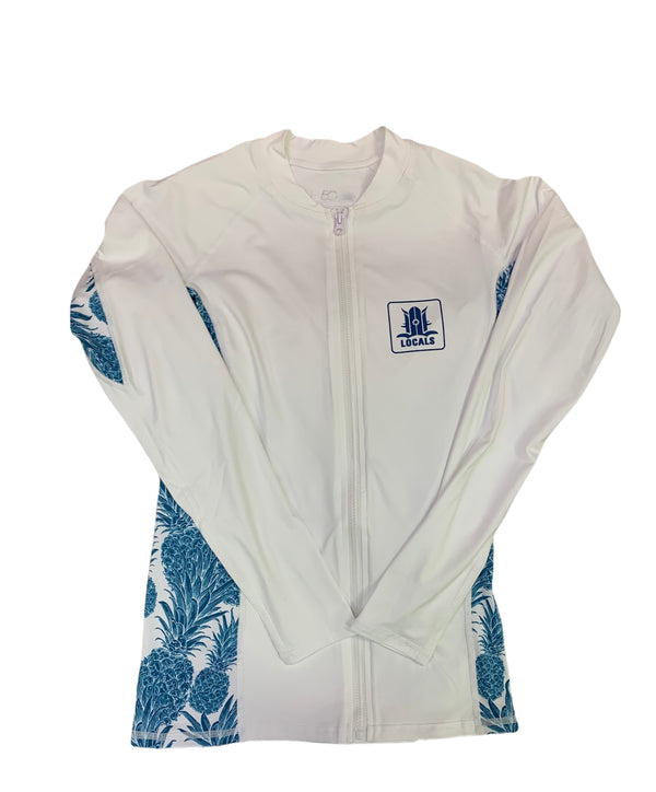 LOCALS WOMENS DELMAR FULL FRONT ZIP L/S LYCRA UPF 50 WHITE/FLORAL