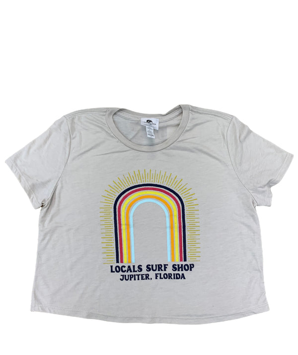 LOCALS RAINBOW SUNBURST FLOWY CROP TEE