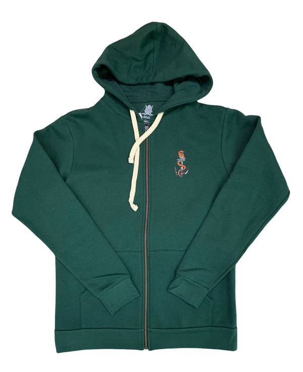 LOCALS MENS SEA SNAKE "SINK OR SURF" SANTA CRUZ FULL-ZIP HOODIE FOREST