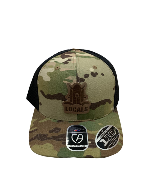 LOCALS LEATHER PATCH 110 FLEXFIT CURVED BRIM TRUCKER RIPSTOP CAMO